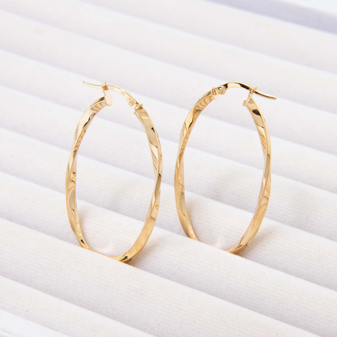 14k solid gold tube twisted hoops