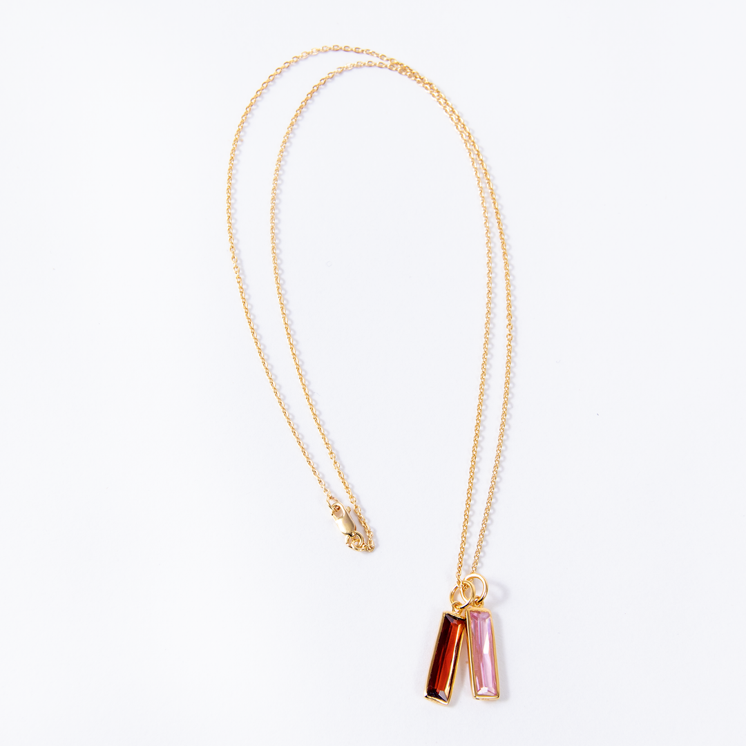 Demi Baguette Gemstone Charm Necklace